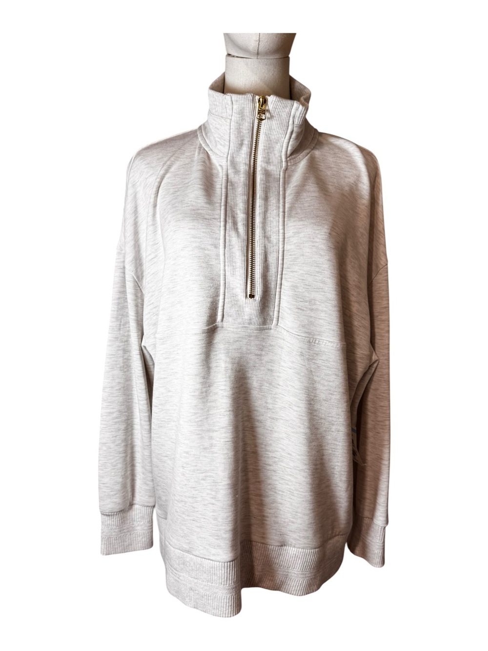NWT Varley Vine DoubleSoft Viscose Half Zip Pullover Sweatshirt Oatmeal Marl M